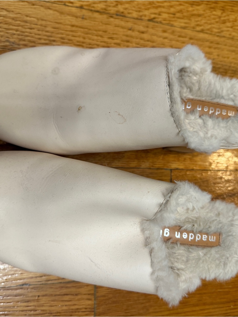 Steve Madden Cream Faux-Fur Lined Women’s Slip-On Mules